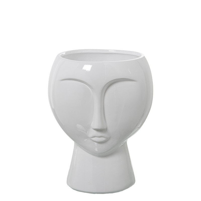 Jarrón Rostro Cerámica Blanco Brillo Ø27x37cm