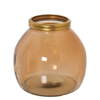 Jarrón Vidrio Reciclado 20cm Marrón Filo Dorado Ø21x20cm Boca:ø10cm