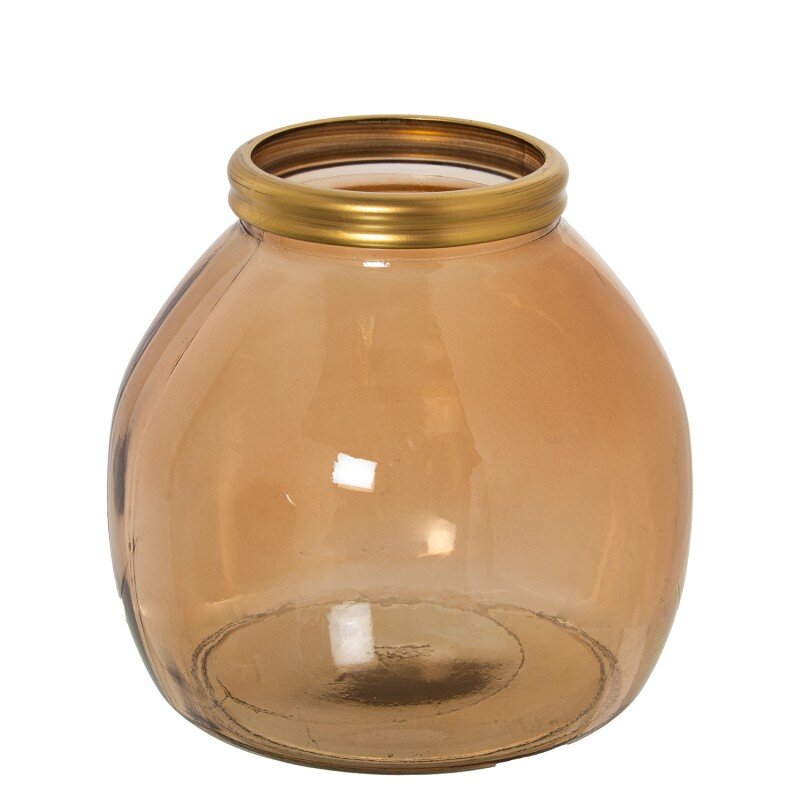 Jarrón Vidrio Reciclado 20cm Marrón Filo Dorado Ø21x20cm Boca:ø10cm