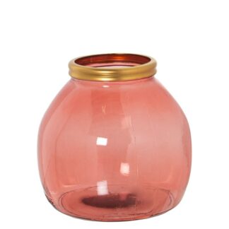 Jarrón Vidrio Reciclado 20cm Rosa Filo Dorado Ø21x20cm Boca:ø10cm