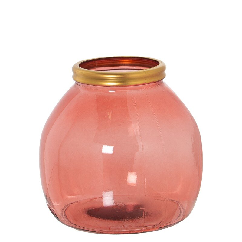 Jarrón Vidrio Reciclado 20cm Rosa Filo Dorado Ø21x20cm Boca:ø10cm