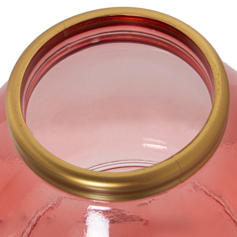 Jarrón Vidrio Reciclado 20cm Rosa Filo Dorado Ø21x20cm Boca:ø10cm - Image 2