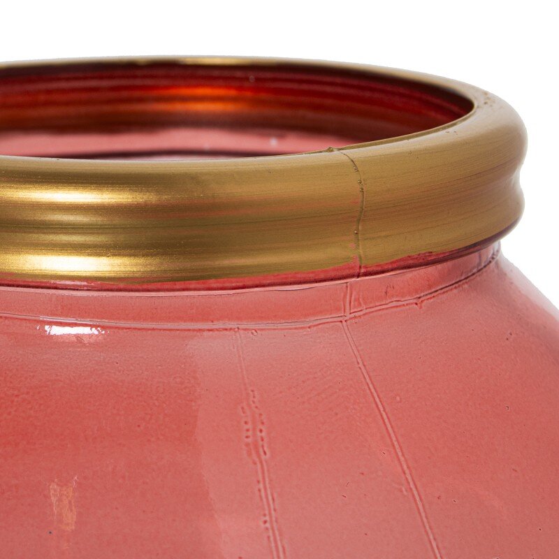 Jarrón Vidrio Reciclado 20cm Rosa Filo Dorado Ø21x20cm Boca:ø10cm - Image 4