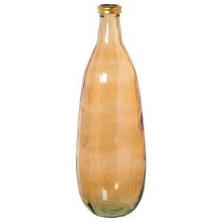 Jarrón Vidrio Reciclado 75cm Marrón Filo Dorado Ø25x75cm Boca:ø6cm