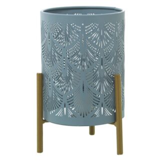 Lámpara Sobremesa Metal Celeste Grisaceo C/pie Dorado 1xe14 12x12x18,5cm Cable Blanco 108