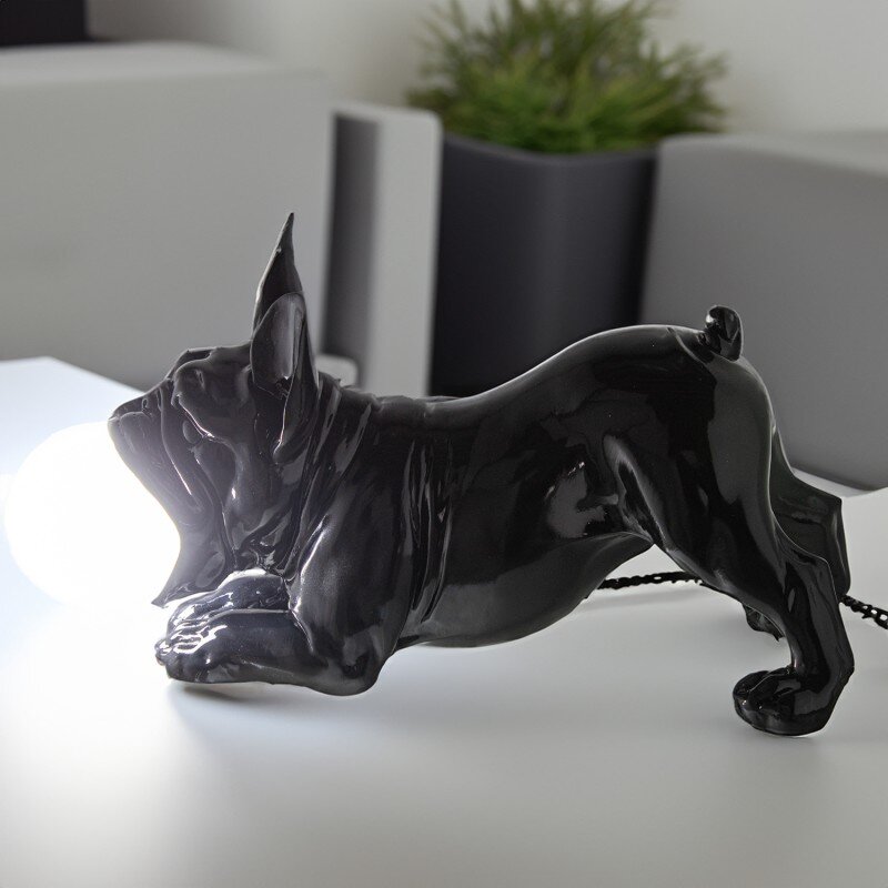 Lámpara Sobremesa Resina Perro Negro Brillo, 1xg9 Led Inclui 47x20x23cm - Image 2