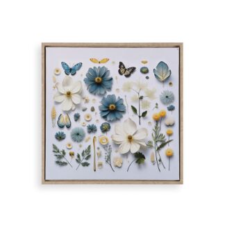 LIENZO 40 x 40 MARIPOSAS Y FLORA AZUL