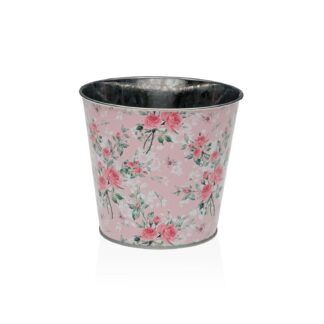 MACETA METALICA ROSA CON FLORES S
