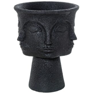 Macetero 3 Caras Resina Negro Granulado Ø49x62cm Hueco:ø18/ø41x17cm