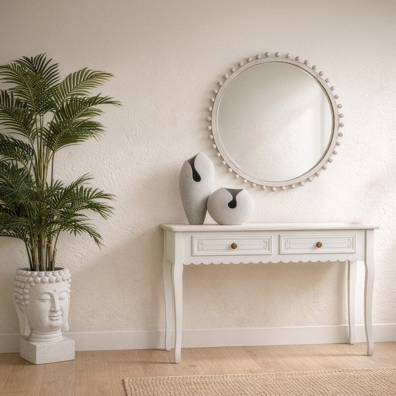 Macetero Buda Resina Blanco Granulado 40x38x56cm Hueco:ø16/ø26x17cm - Image 2