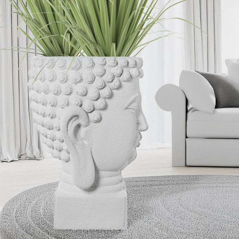 Macetero Buda Resina Blanco Granulado 40x38x56cm Hueco:ø16/ø26x17cm - Image 3