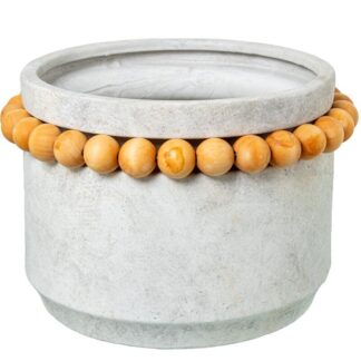 Macetero Cerámica Ø30cm Gris C/bolitas Madera Ø30x20cm