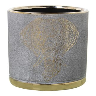 Macetero Cerámica Gris/oro Elefante Ø18x18cm