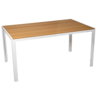 Mesa Aluminio Blanco Acabado Madera 150x90x74cm