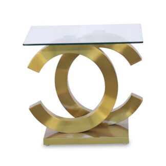 Mesa Auxiliar Cristal Acero Oro Mate +91189+91190 55x55x50cm, Cristal Temp:8mm