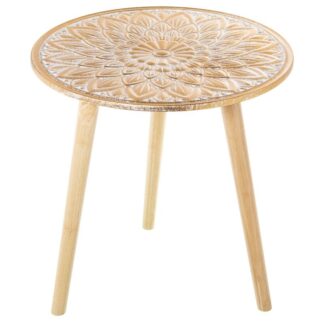 Mesa Auxiliar Madera Calada Blanco/natural Ø60x62cm