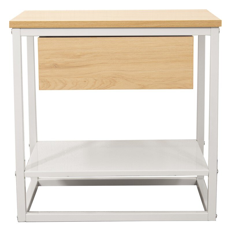 Mesa Auxiliar Metal Blanco Madera Natural 50x35x50cm, Madera: Dm - Image 2