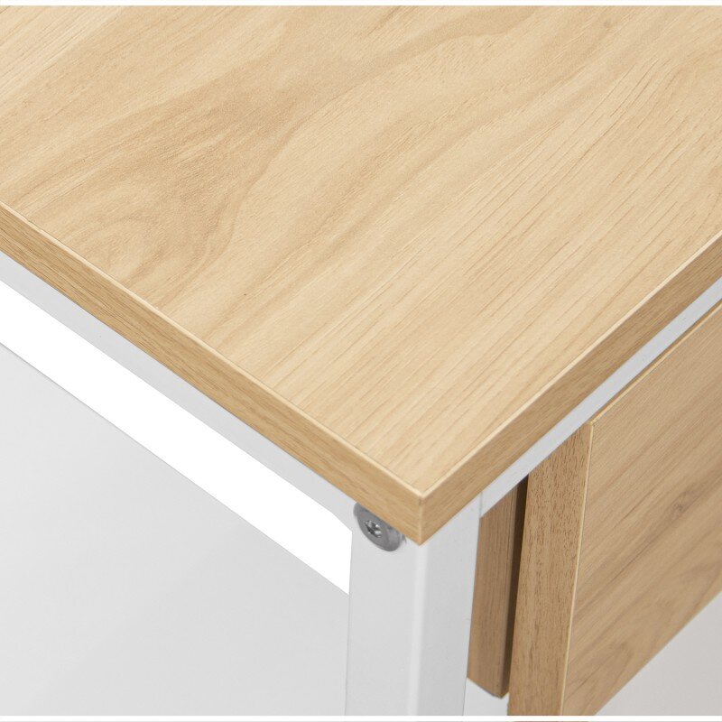 Mesa Auxiliar Metal Blanco Madera Natural 50x35x50cm, Madera: Dm - Image 3