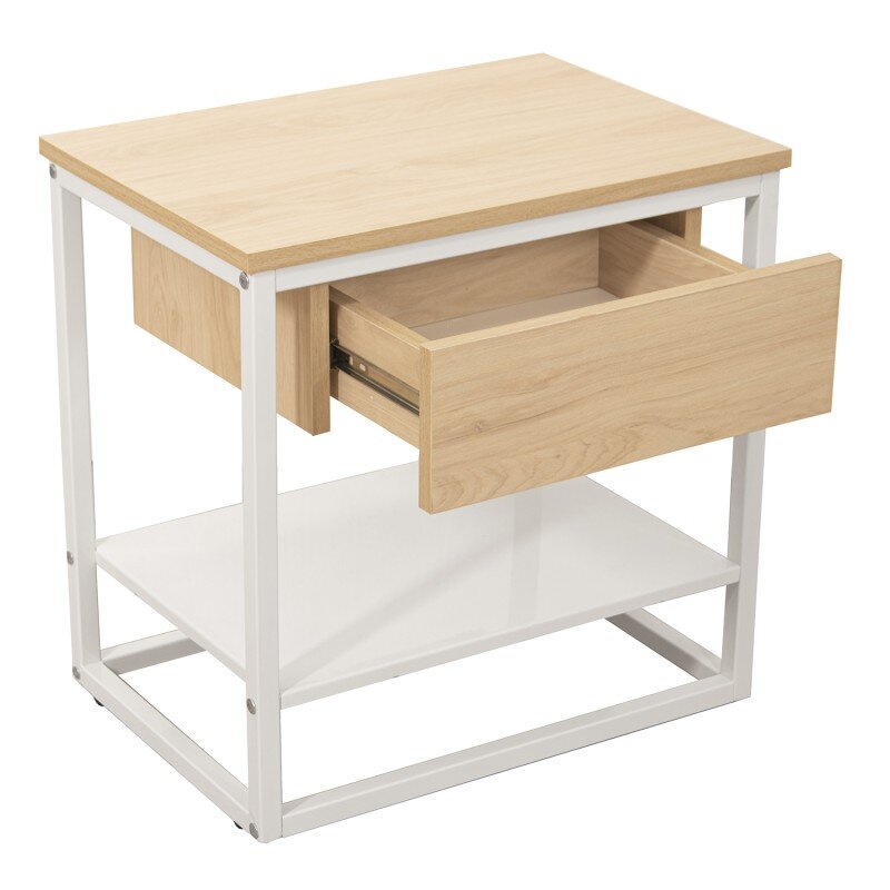 Mesa Auxiliar Metal Blanco Madera Natural 50x35x50cm, Madera: Dm - Image 5