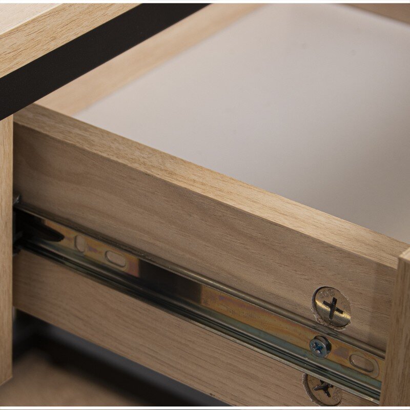 Mesa Auxiliar Metal Negro Madera Natural 50x35x50cm, Madera: Dm - Image 4