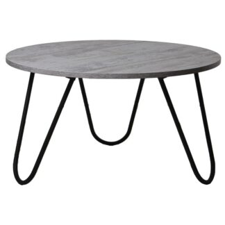 Mesa Centro Madera Patas Metal Negro, Madera Blanco Lavado Ø80x44cm