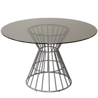 Mesa Comedor Cristal Gris Ahumado +84218 Base Metal Plateado Ø120x76cm Base:ø61,5cm