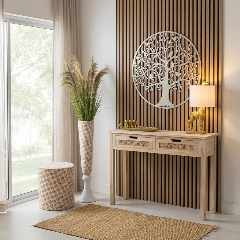 Mesa De Entrada C/2 Cajones Madera Natural 110x30x81cm, Dm+paulownia - Image 8