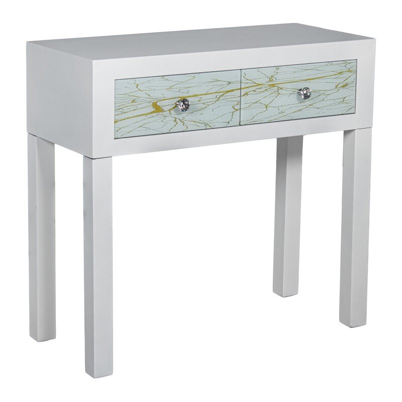 Mesa Entrada 2 Cajones Madera Lacada Blanco/dorado 80x35x77cm