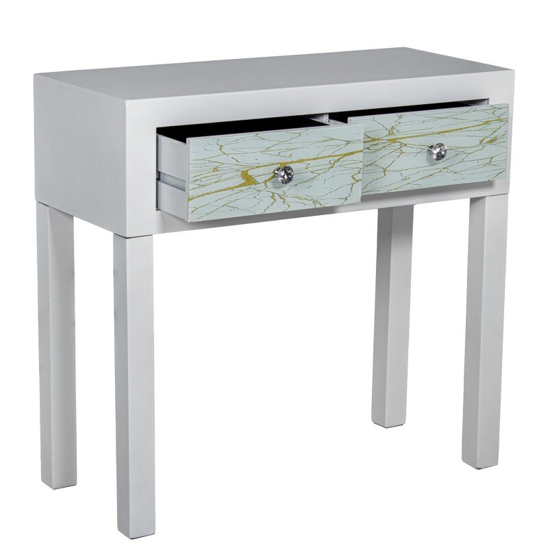Mesa Entrada 2 Cajones Madera Lacada Blanco/dorado 80x35x77cm - Image 2