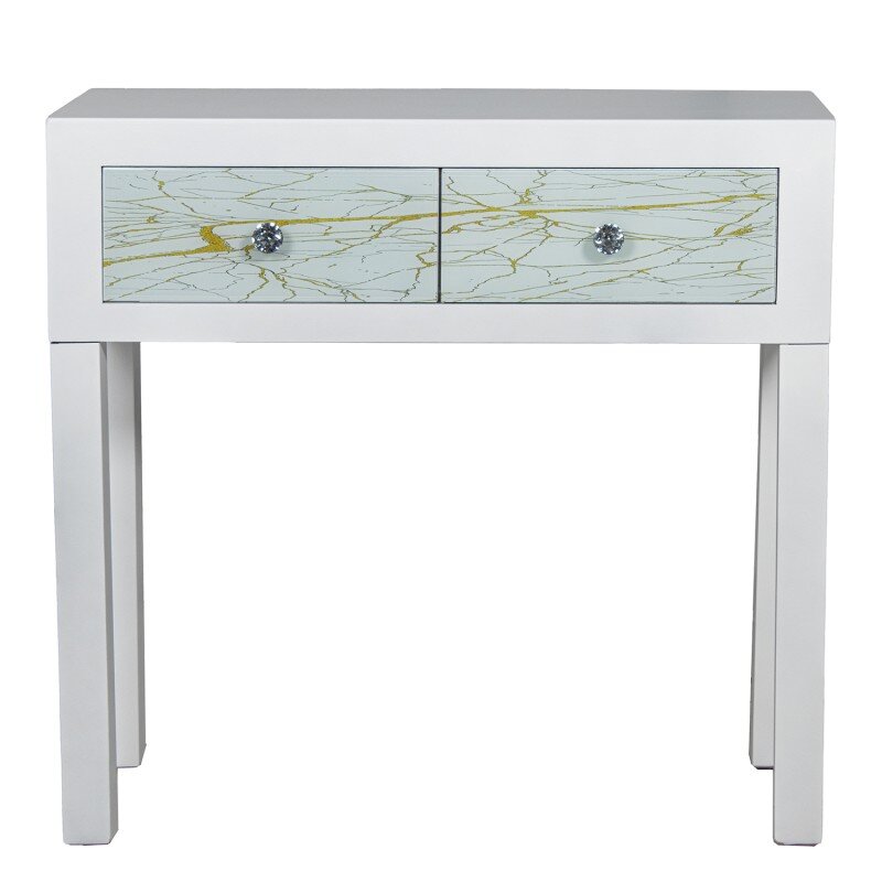 Mesa Entrada 2 Cajones Madera Lacada Blanco/dorado 80x35x77cm - Image 5