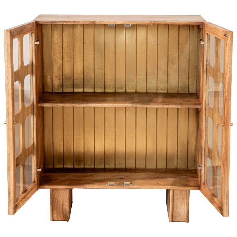 Mesa Entrada Madera Mango Y Cristal 2 Puertas 92x42x110cm - Image 2
