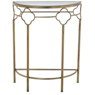 Mesa Entrada Metal Dorado C/cristal Espejo Semicircular 60x30,5x75cm, Mat: Hierro