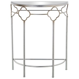 Mesa Entrada Metal Plateado C/cristal Espejo Semicircular 60x30,5x75cm, Mat: Hierro
