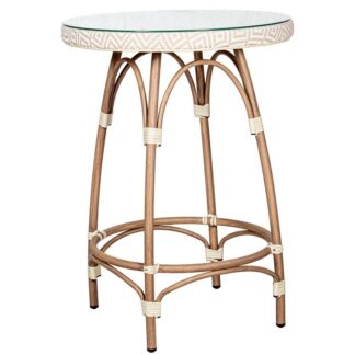 Mesa Exterior Alum./textilene Deco. Beige +74722 C/cristal Ø70x94cm Requiere Montaje