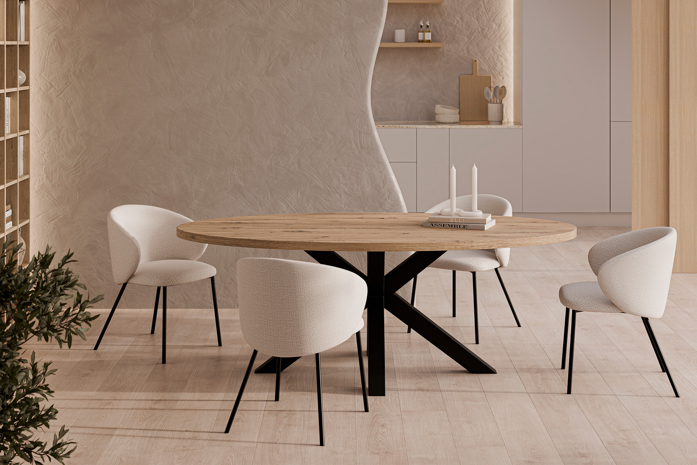 Mesa fija SANDY ovalada roble/negro