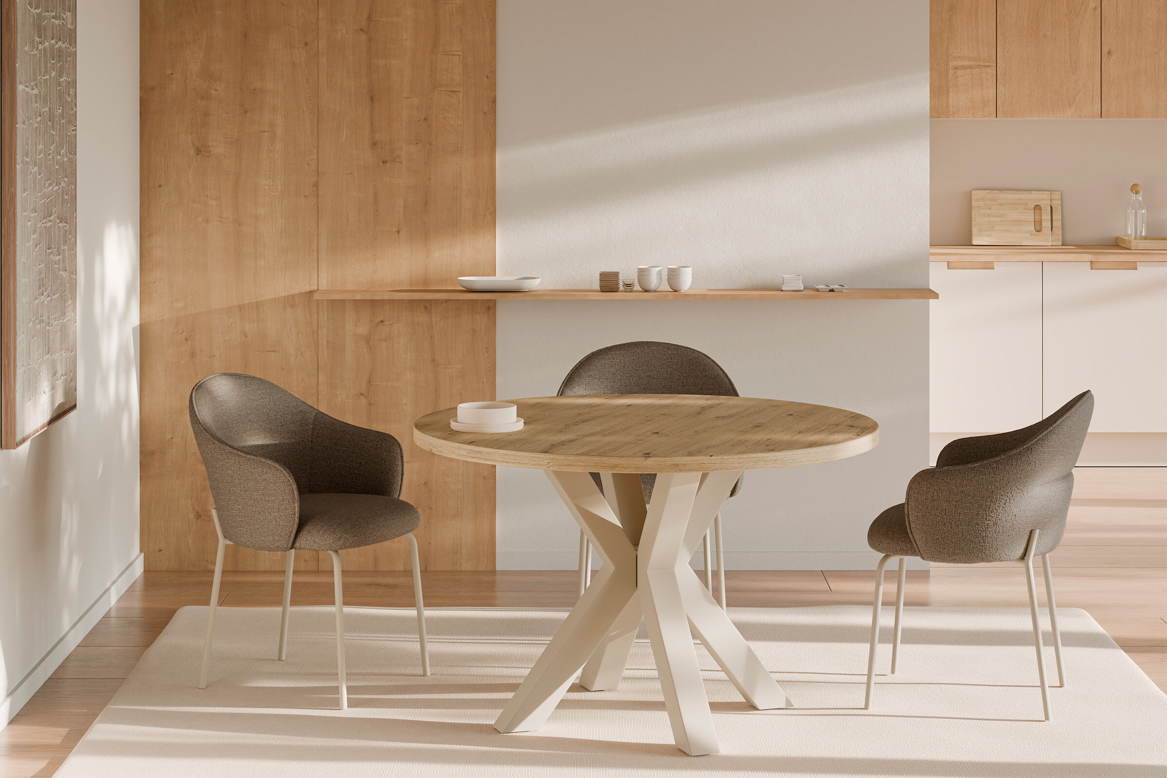 Mesa SANDY redonda 100 roble/beige