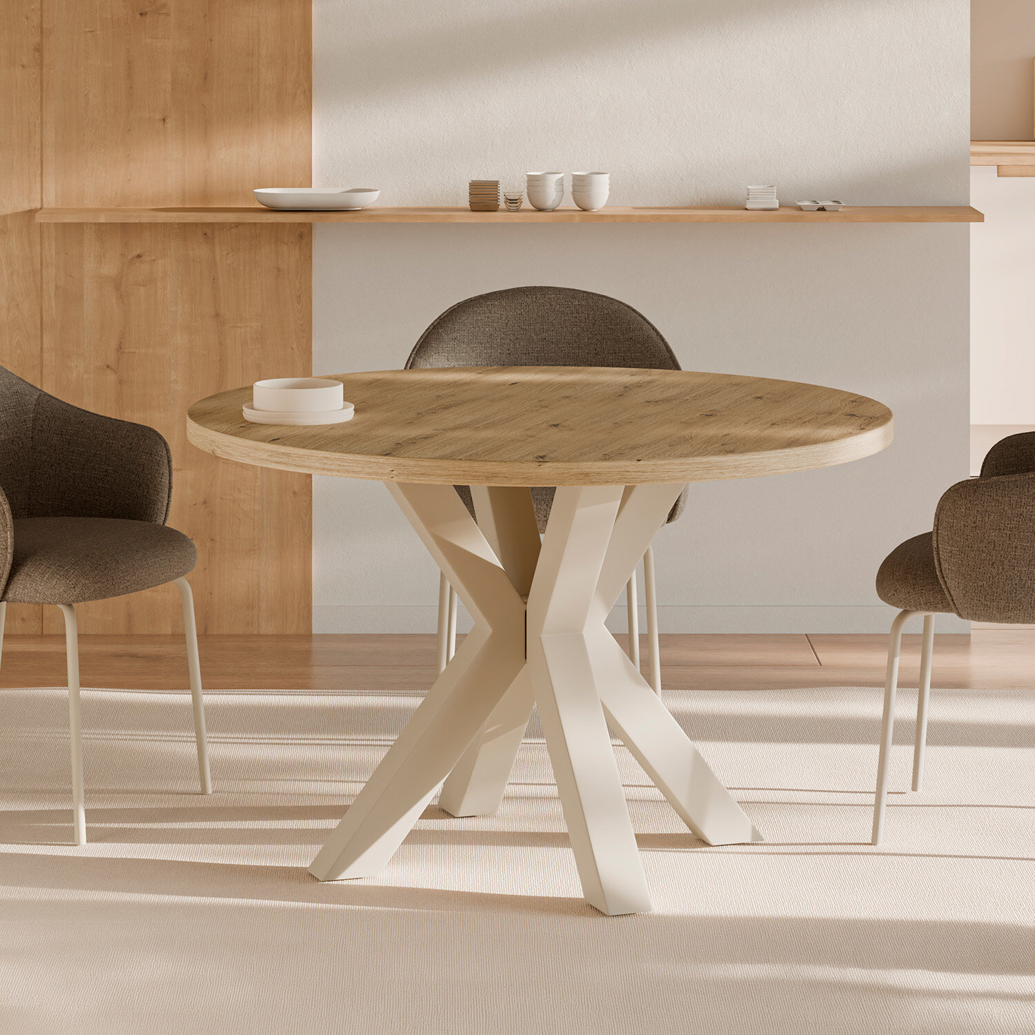 Mesa SANDY redonda 100 roble/beige - Image 2