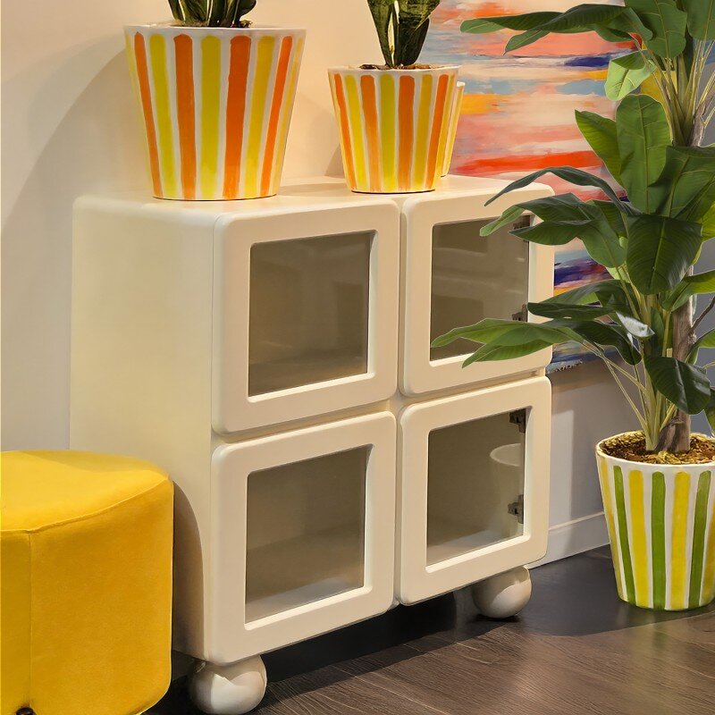 Mueble Entrada Madera Dm Blanco 4 Puertas Cristal 67x40x78cm - Image 2