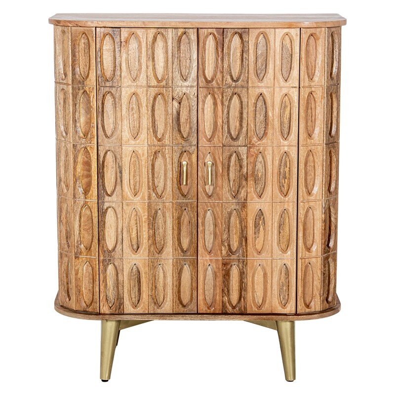 Mueble Entrada Madera Mango 2 Puertas Patas Metal Dorado 90x42x110cm
