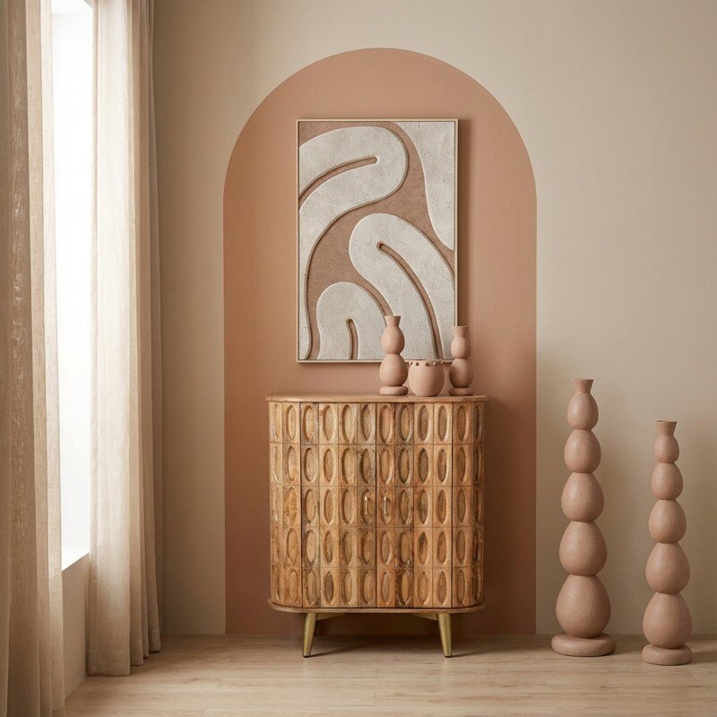 Mueble Entrada Madera Mango 2 Puertas Patas Metal Dorado 90x42x110cm - Image 6