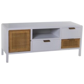 Mueble Tv Madera 2 Cajones+puerta Blanco/ratán 120x40x50cm, Abeto+dm+ratán