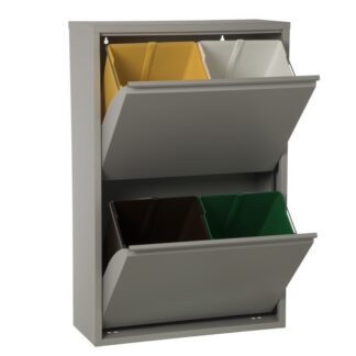 Papelera Reciclaje 4 Cubos Gris Mate-4x18l. 60x25x92cm