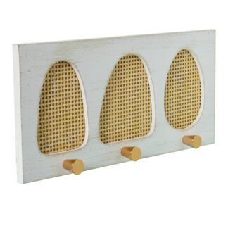Perchero Pared Madera/ratán C/3 Ganchos Metal Dorado 36x4x17cm