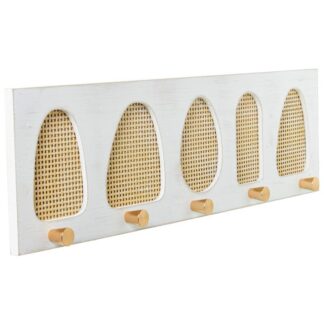 Perchero Pared Madera/ratán C/5 Ganchos Metal Dorado 60x4x17cm