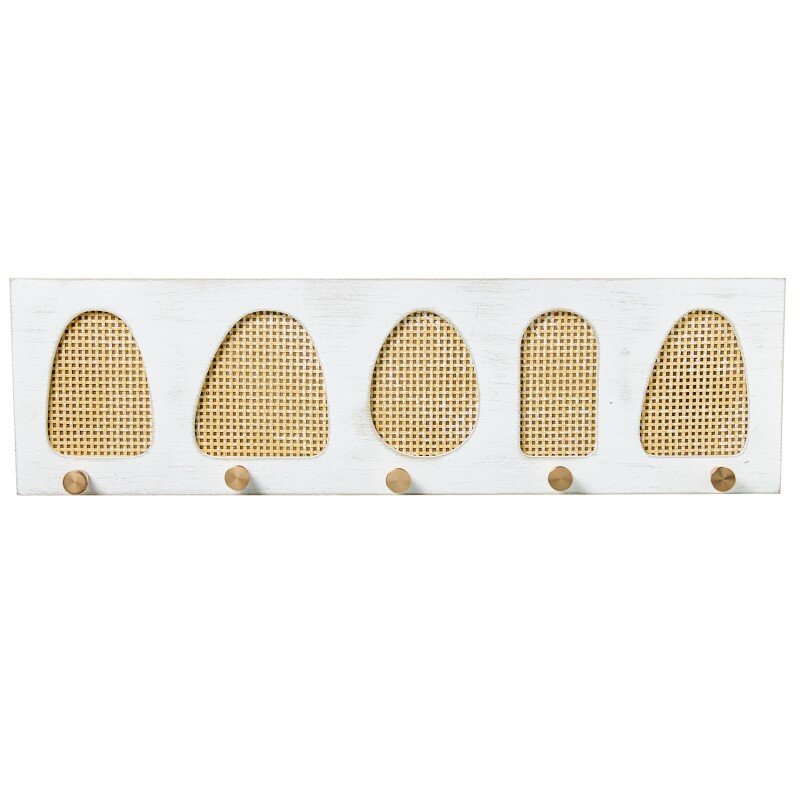 Perchero Pared Madera/ratán C/5 Ganchos Metal Dorado 60x4x17cm - Image 2