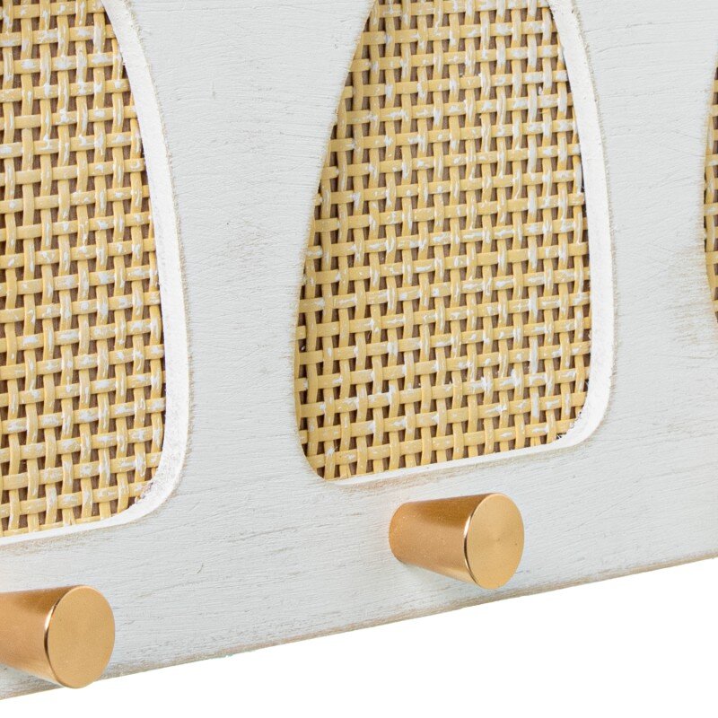 Perchero Pared Madera/ratán C/5 Ganchos Metal Dorado 60x4x17cm - Image 6