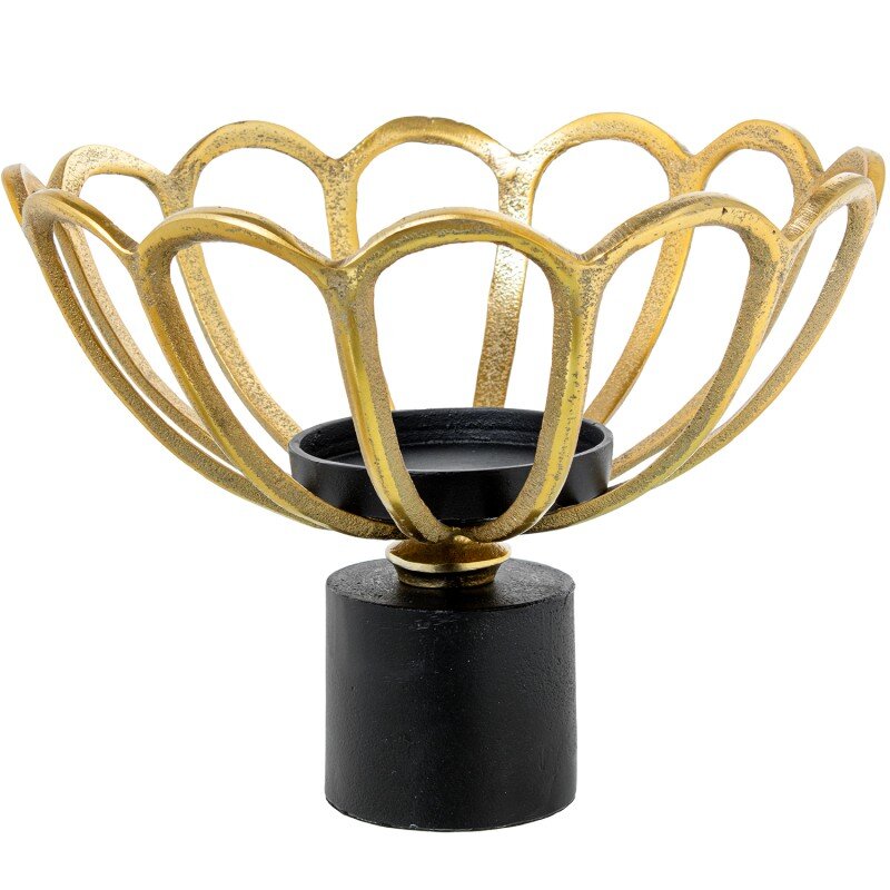 Portavelas Aluminio Oro/negro Ø31x23cm Para Velas Ø10,5cm