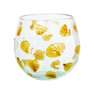 Portavelas Cristal C/hojas Amarillas Ø10x9cm
