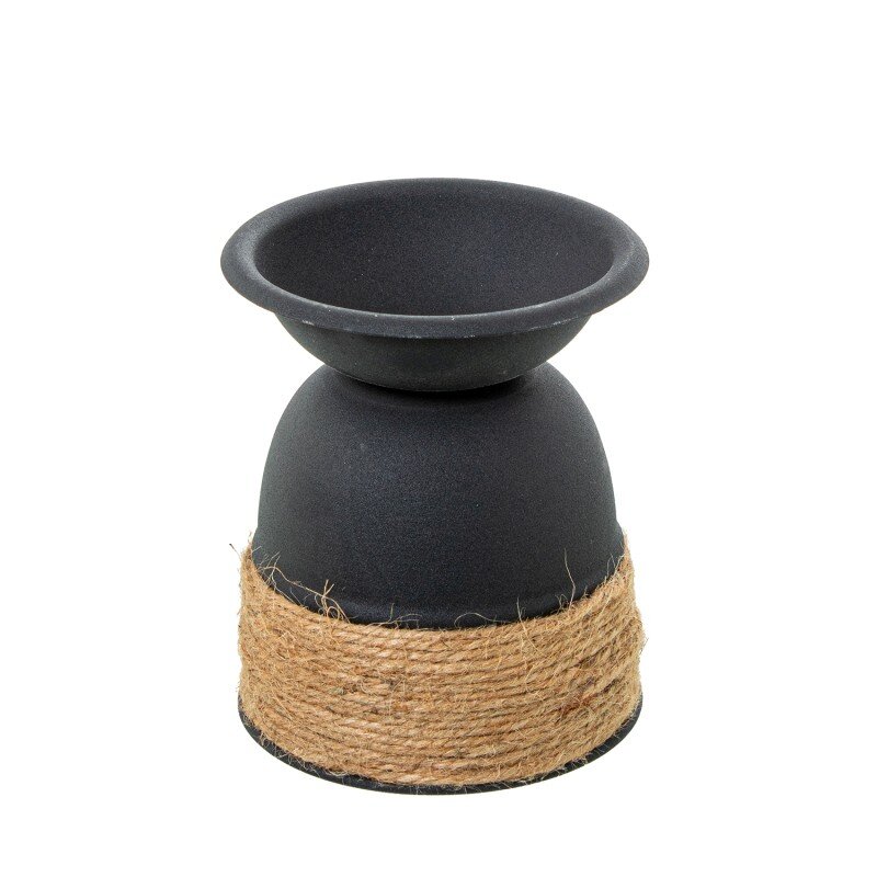 Portavelas Metal Negro C/cuerda Yute Ø11x13cm