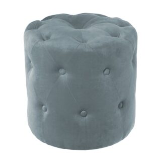 Puf Capitoné Terciopelo Azulplomo, Interior Madera Ø40x38,5cm, Dm/poliéster